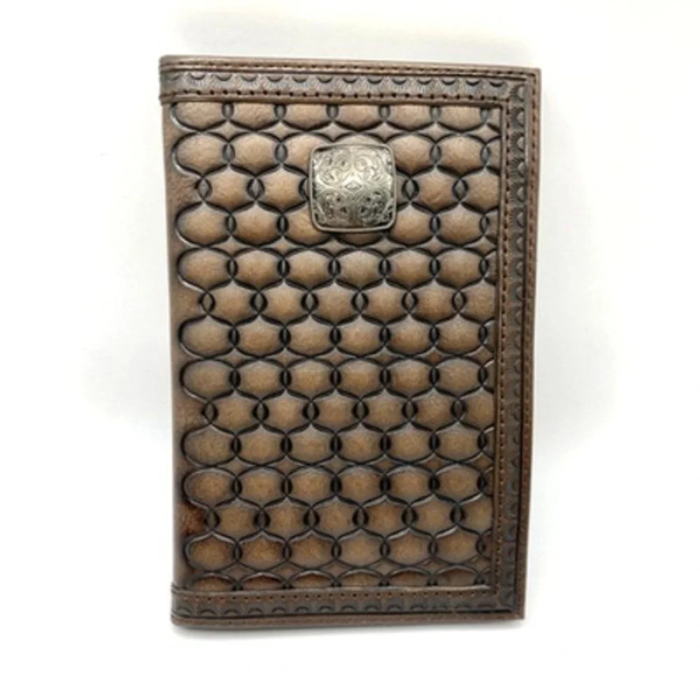 Justin Mens RFID Low Profile Bifold Wallet Brown Leather Rodeo Western NIB